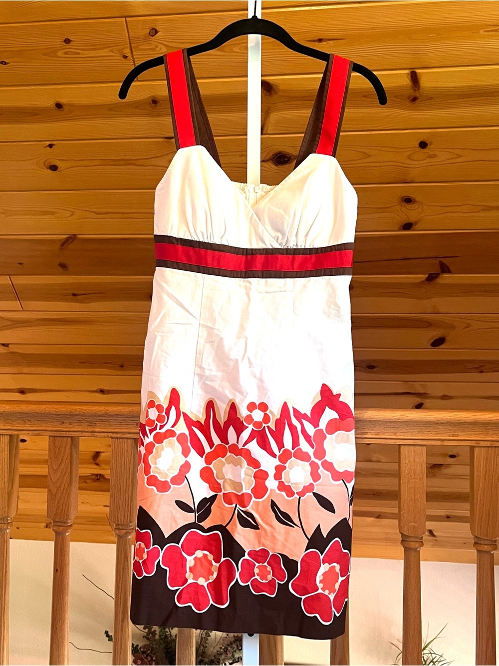 90s Vintage Floral Cream Red Cotton Short Sleeveless Sundress Size 5 NWT